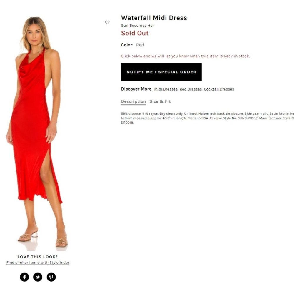 Sun Becomes Her  "Waterfall Midi dress" size 2